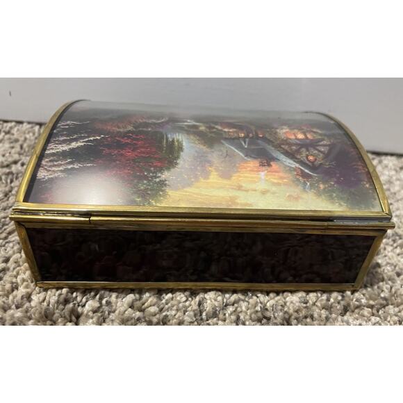 Vintage Thomas Kincade Jewelry Box Enesco Brass Glass Mirrored - Picture 3 of 8